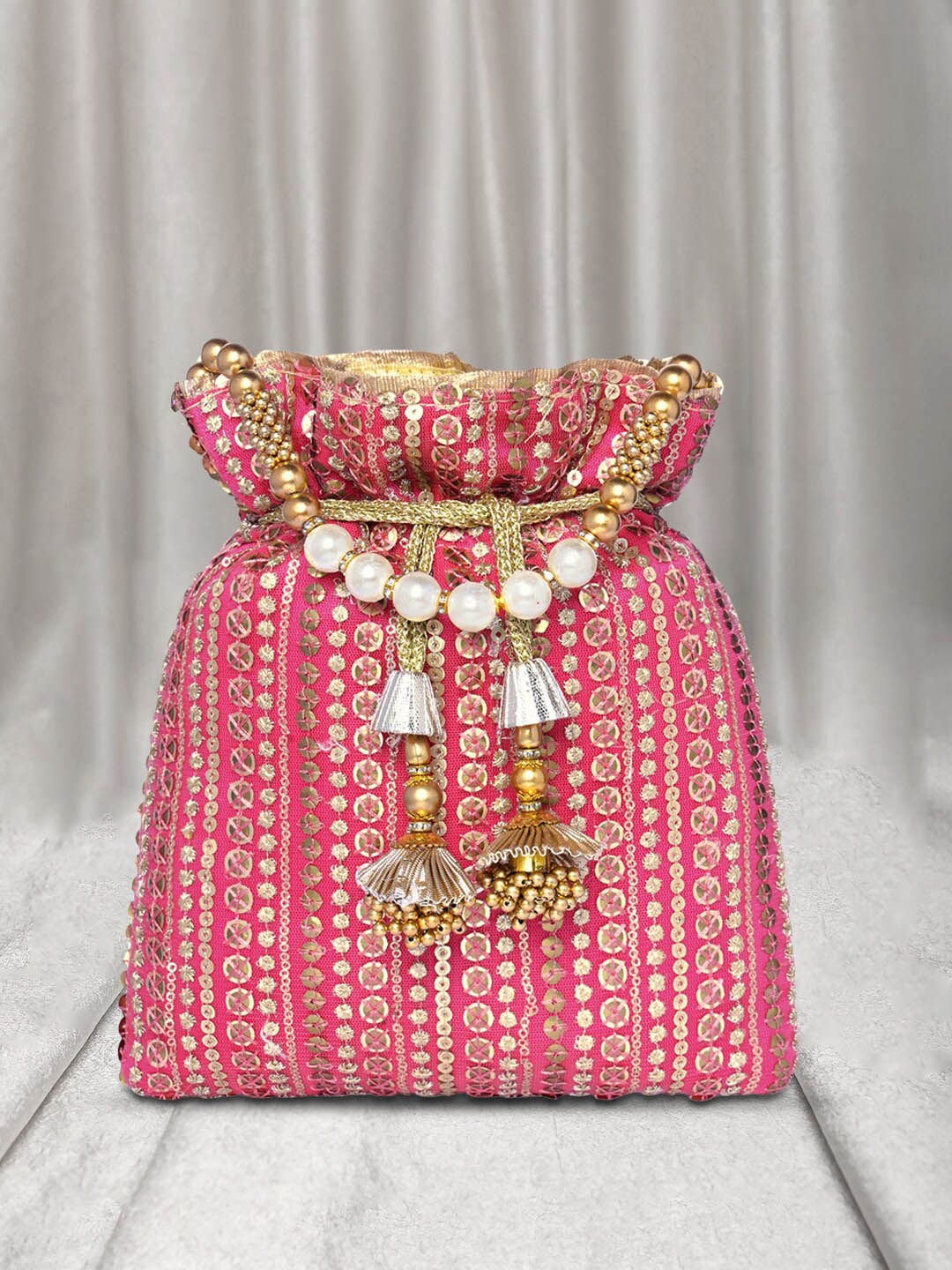 

Peora Embroidered Potli Clutch, Pink