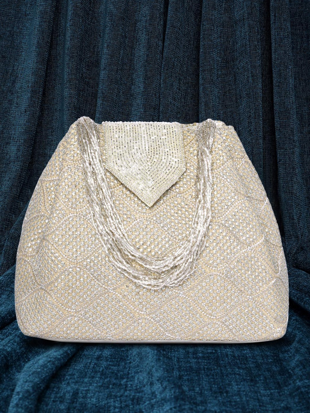 

Peora Embellished Potli Clutch, Cream