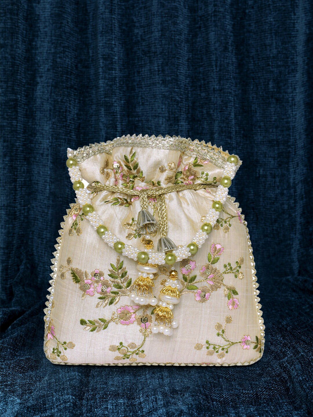

Peora Embroidered Potli Clutch, Cream