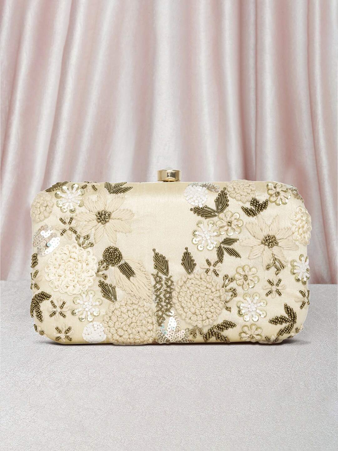 

Peora Embellished Box Clutch, Cream