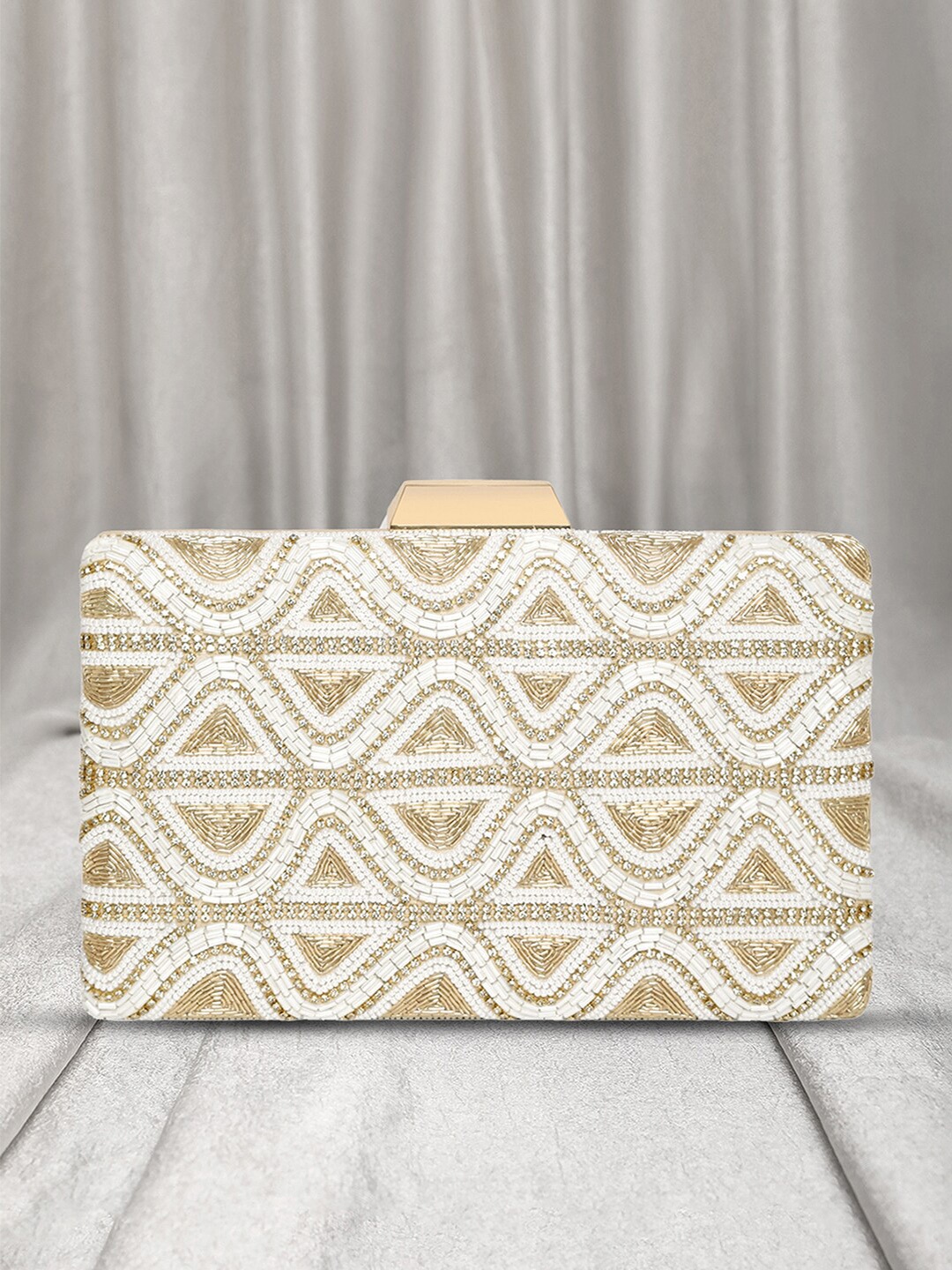 

Peora Embroidered Box Clutch, White