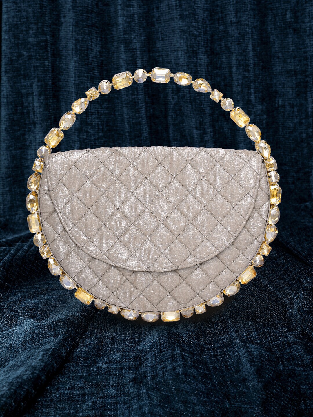

Peora Wrist Loop Checked Purse Clutch, Rose gold