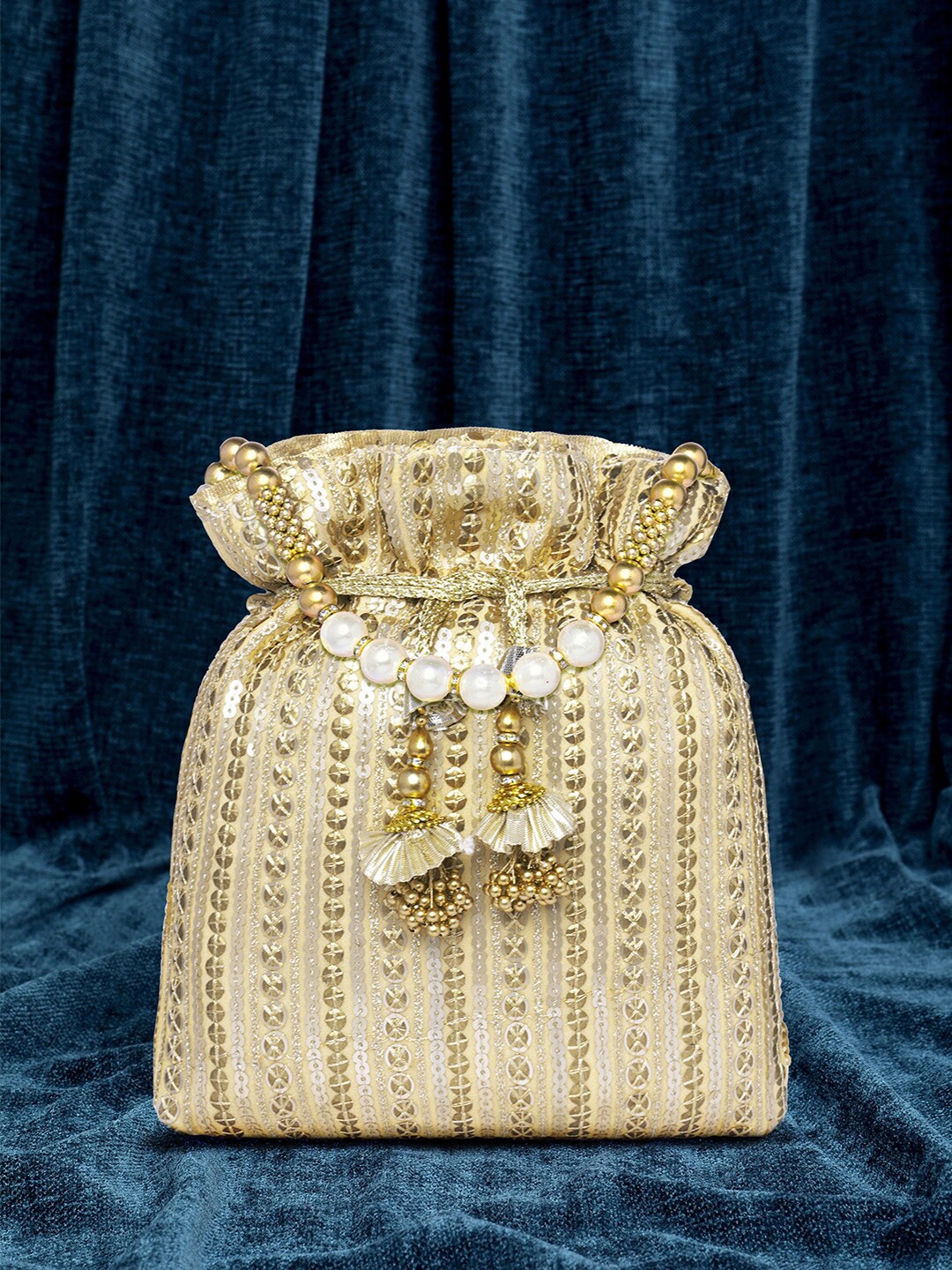 

Peora Embroidered Potli Clutch, Cream