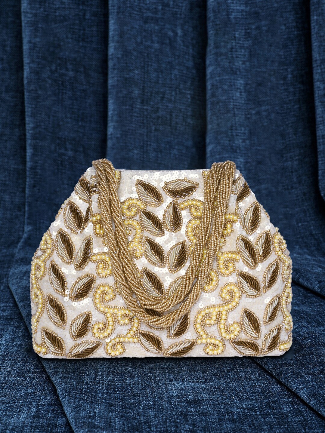 

Peora Ethnic Motifs Embellished Bucket Handheld Bag, Brown