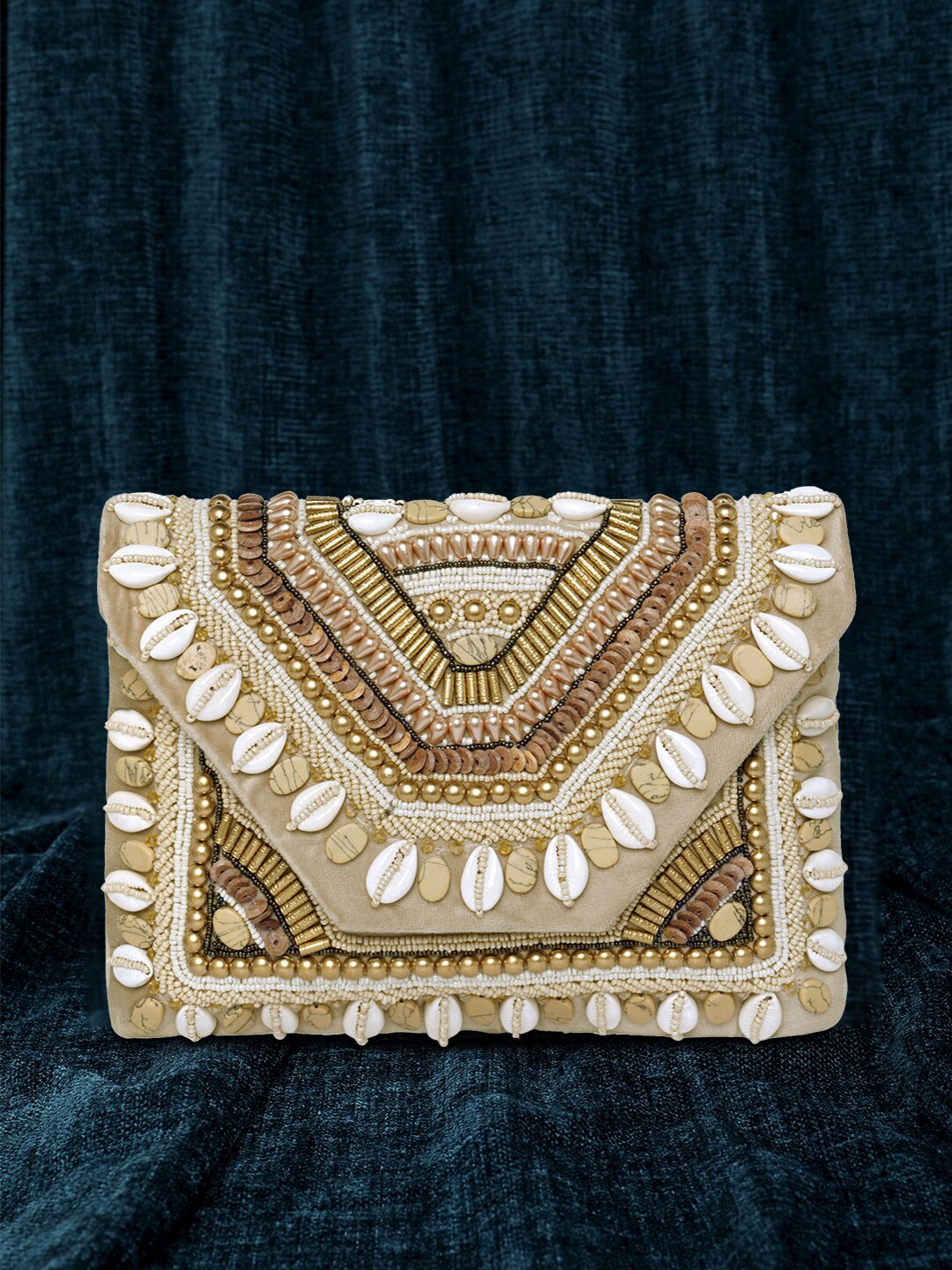 

Peora Embellished Embroidered Purse Clutch, Gold