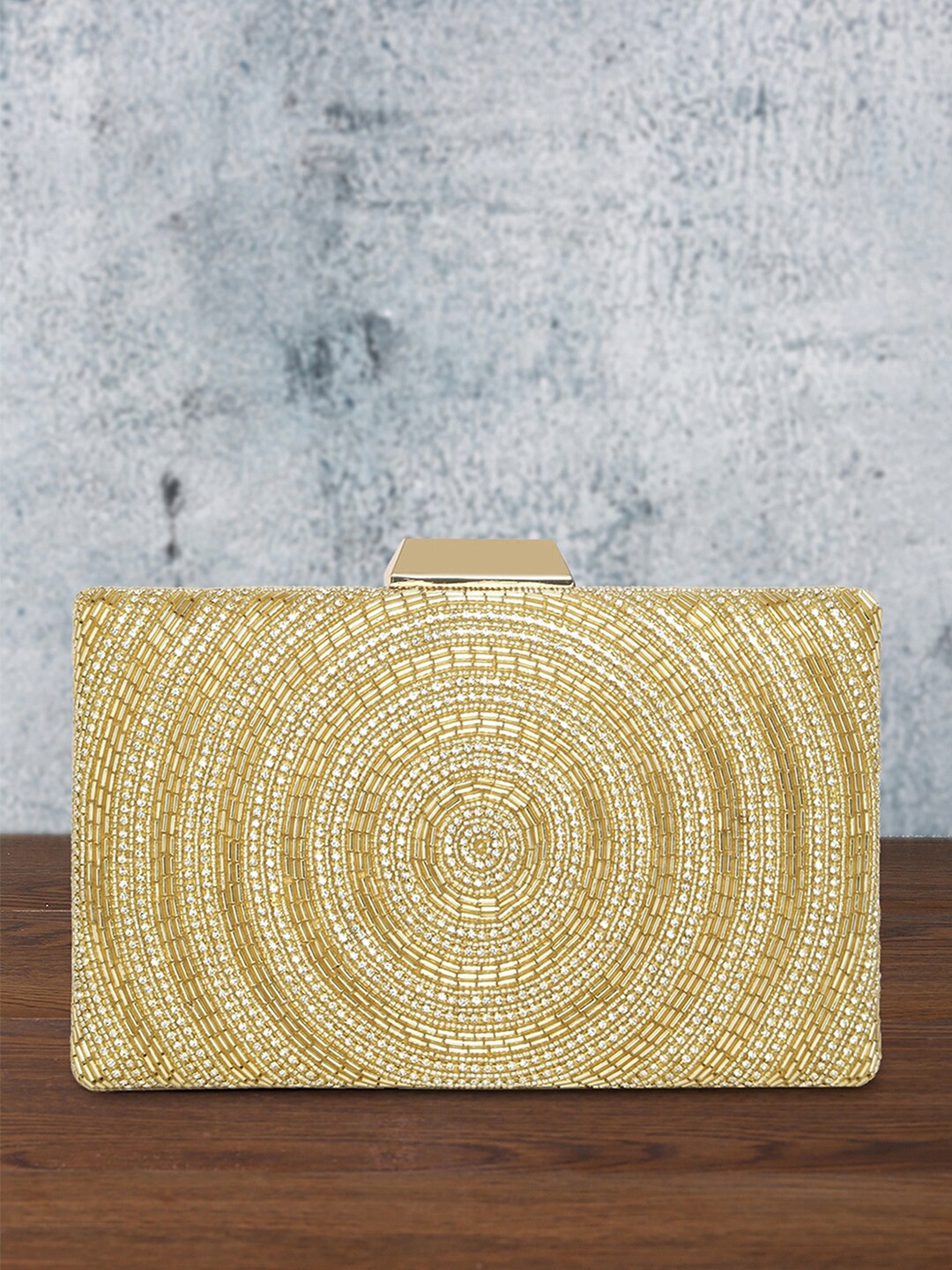 

Peora Sling Textured Box Clutch, Gold