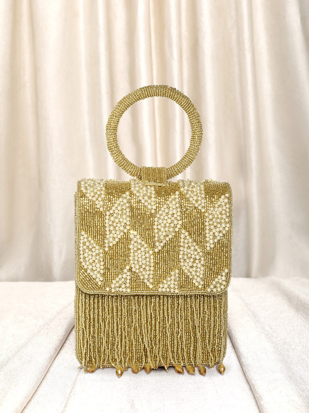 

Peora Embroidered Embellished Potli Clutch, Gold