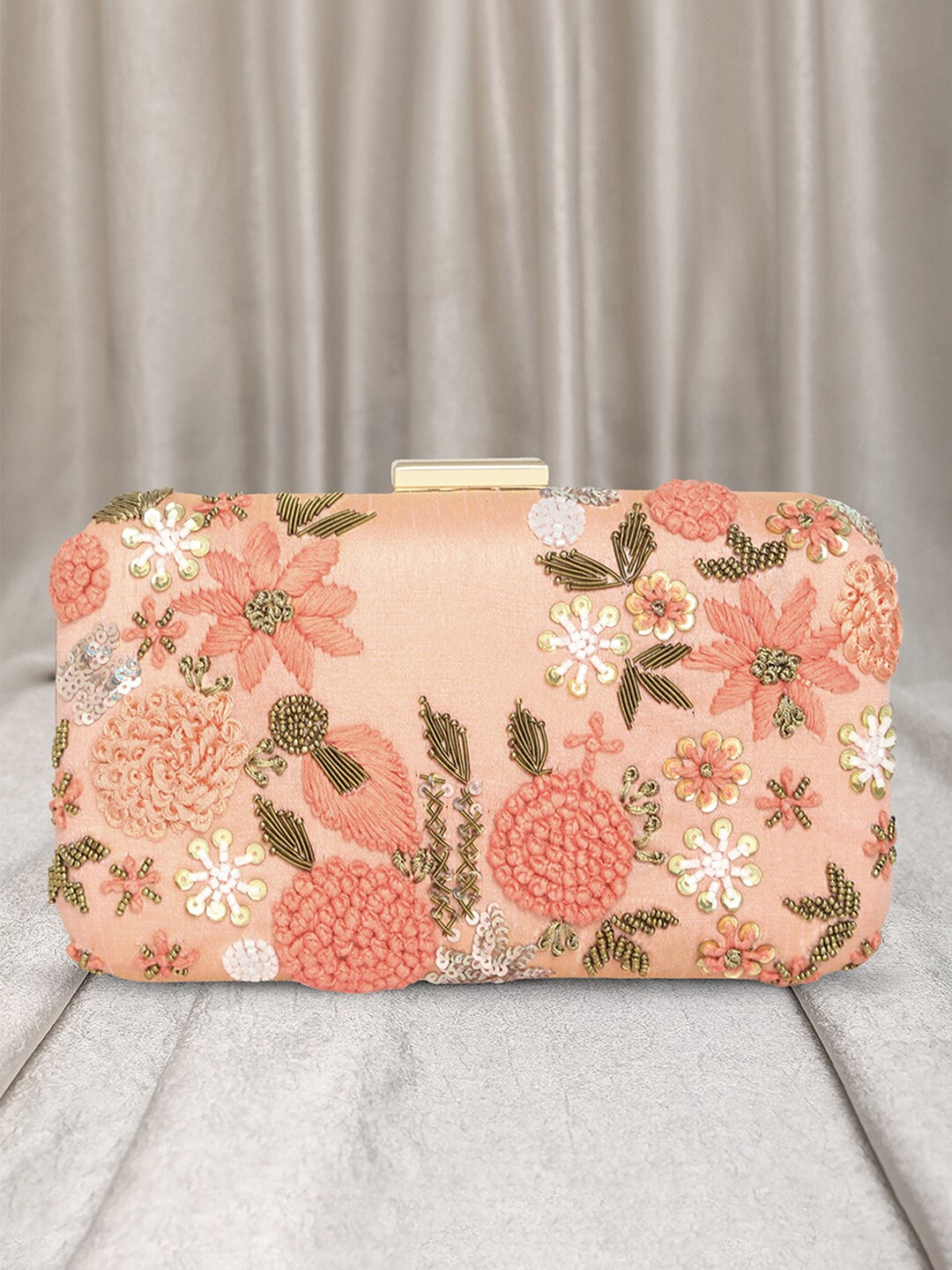 

Peora Embroidered Purse Clutch, Peach