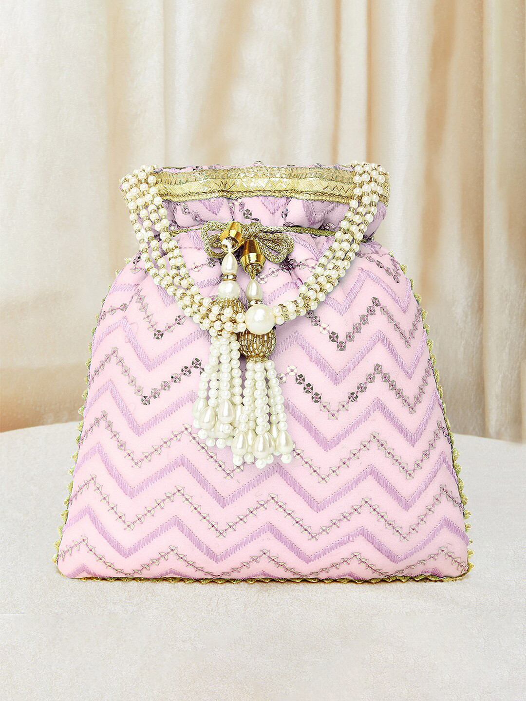 

Peora Embroidered Potli Clutch, Lavender