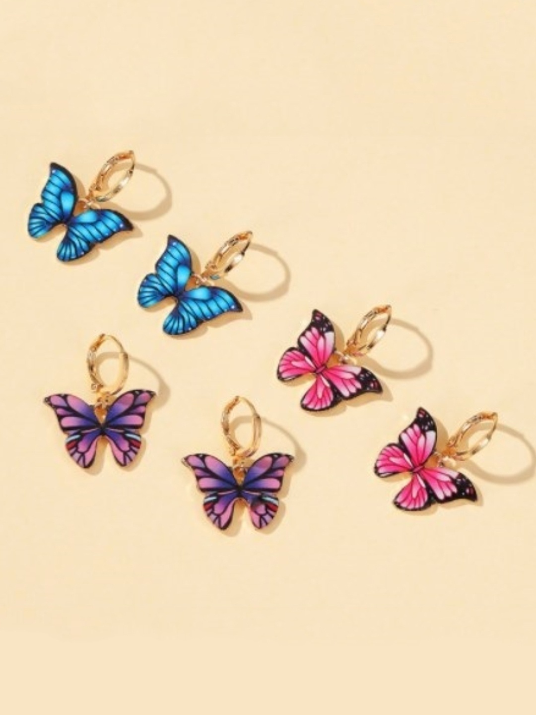 

EL REGALO Set Of 3 Butterfly Drop Earrings, Blue