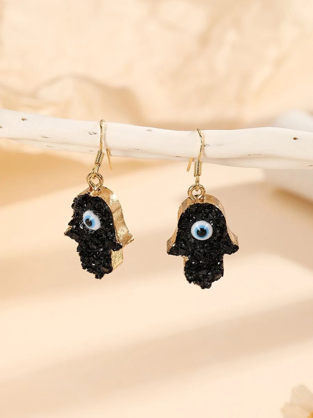 

EL REGALO Artificial Stone Studded Evil Eye Contemporary Drop Earrings, Gold