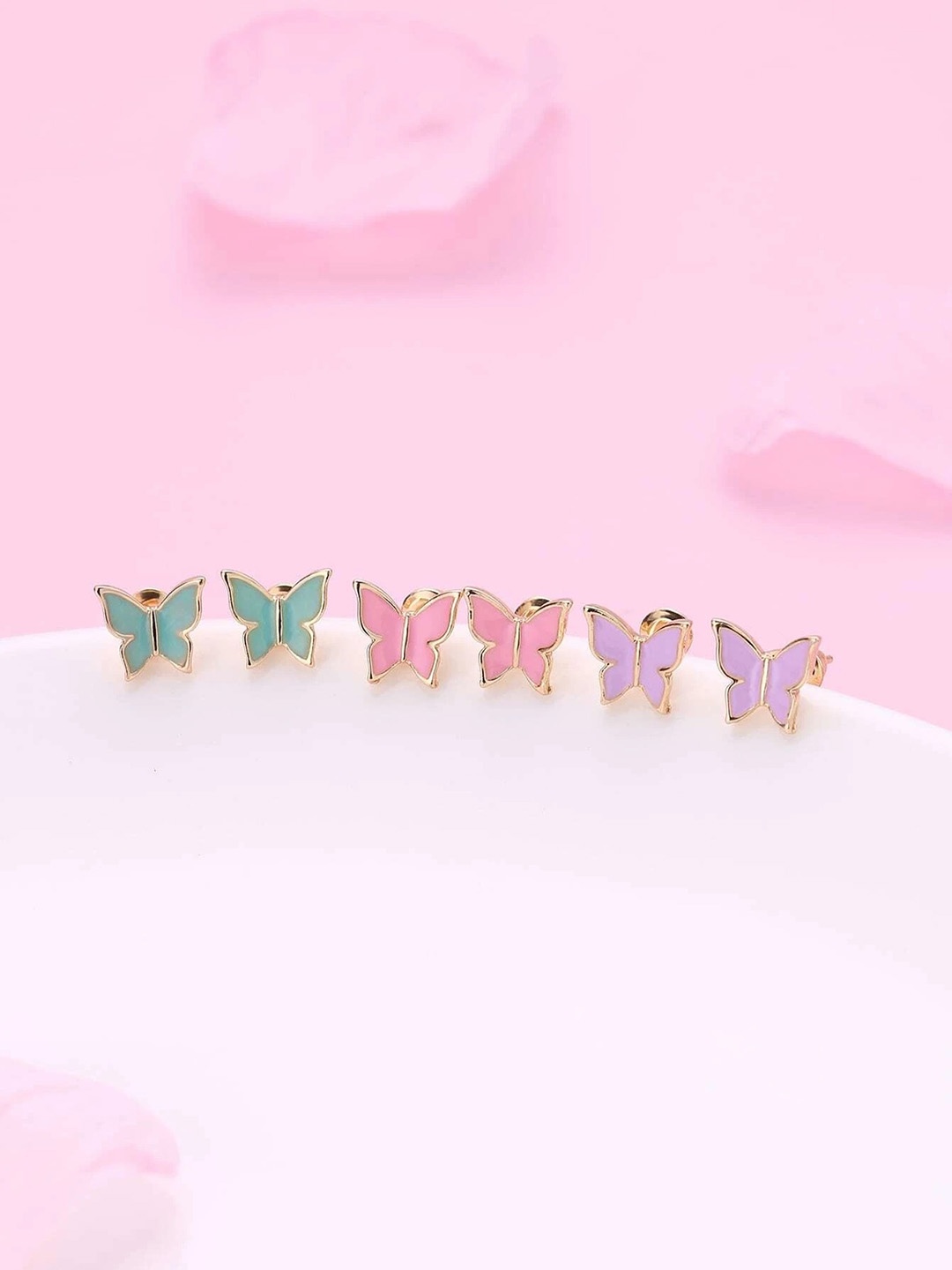 

EL REGALO Set Of 3 Contemporary Studs Earrings, Green