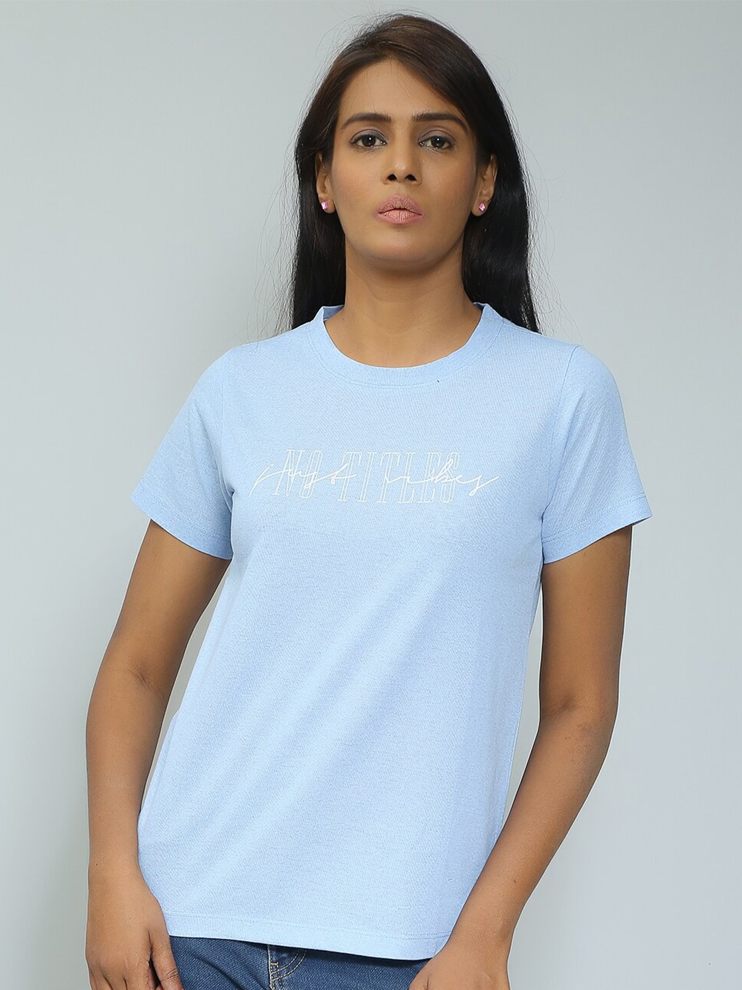 

Mast & Harbour Blue Relaxed Fit Typography Printed Casual Pure Cotton T-shirt
