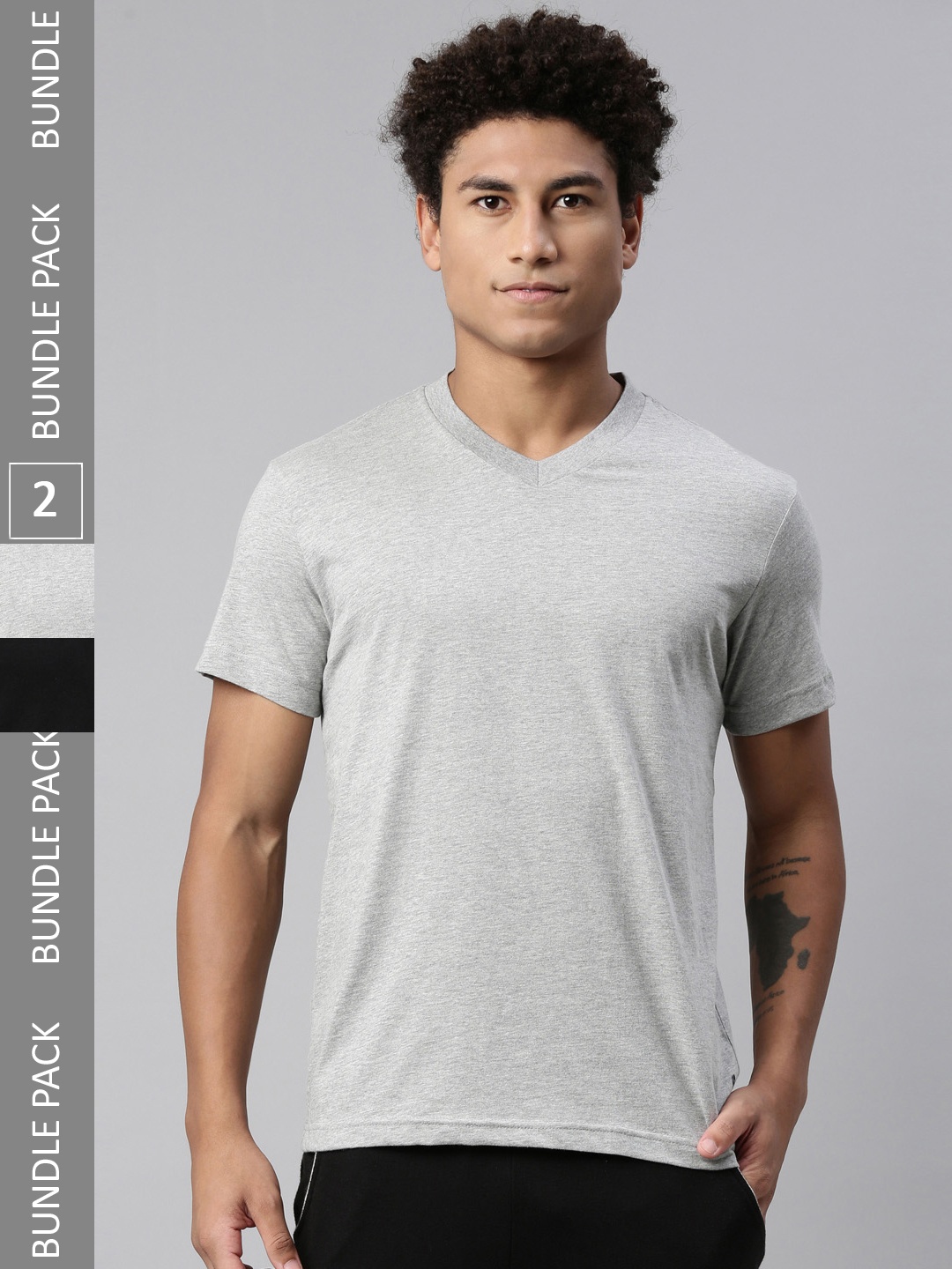 

Levis Pack of 2 Solid V-Neck Cotton T-Shirt with Smartskin Technology, Charcoal