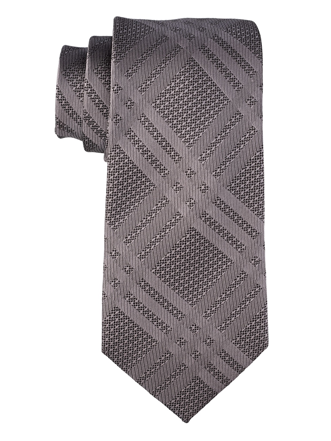 

The Tie Hub Men Checked Woven Design Pure Silk Skinny Tie, Grey