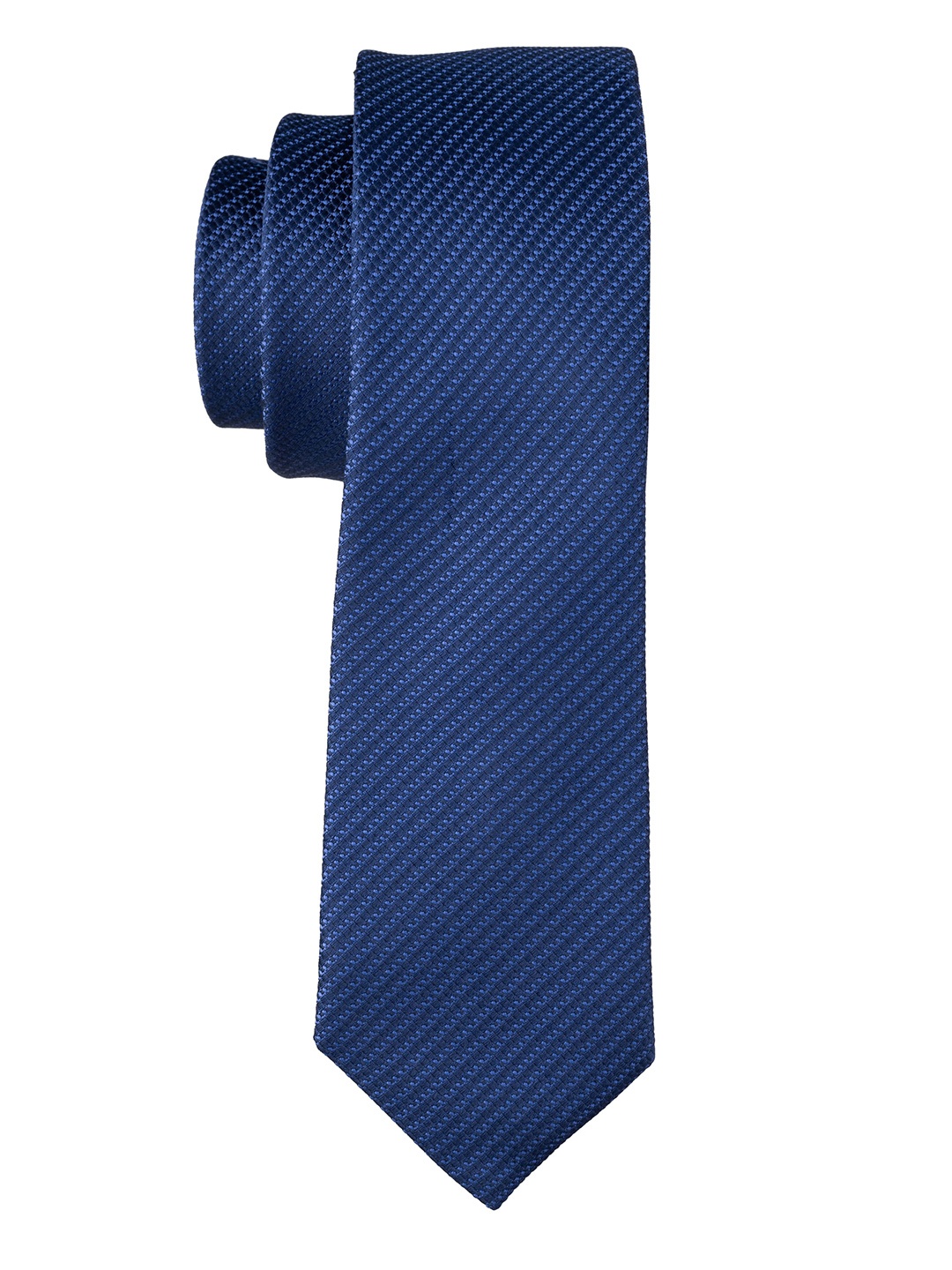 

The Tie Hub Men Textured Pure Silk Skinny Tie, Navy blue