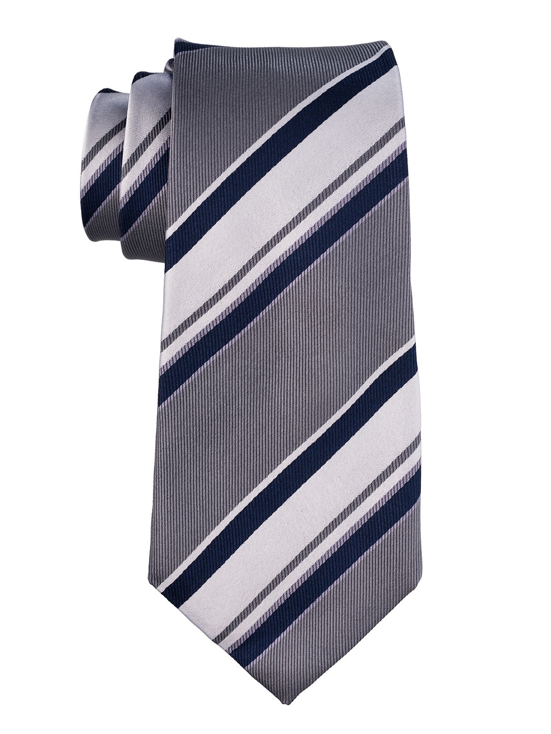 

The Tie Hub Men Striped Pure Silk Skinny Tie, Navy blue