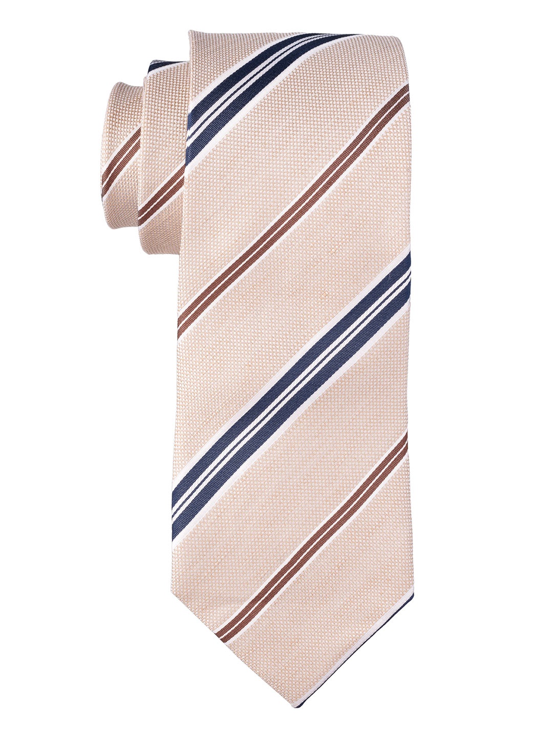 

The Tie Hub Men Striped Linen Silk Skinny Tie, Cream