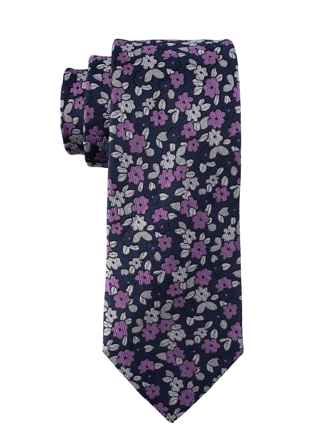 

The Tie Hub Men Printed Silk Skinny Tie, Navy blue