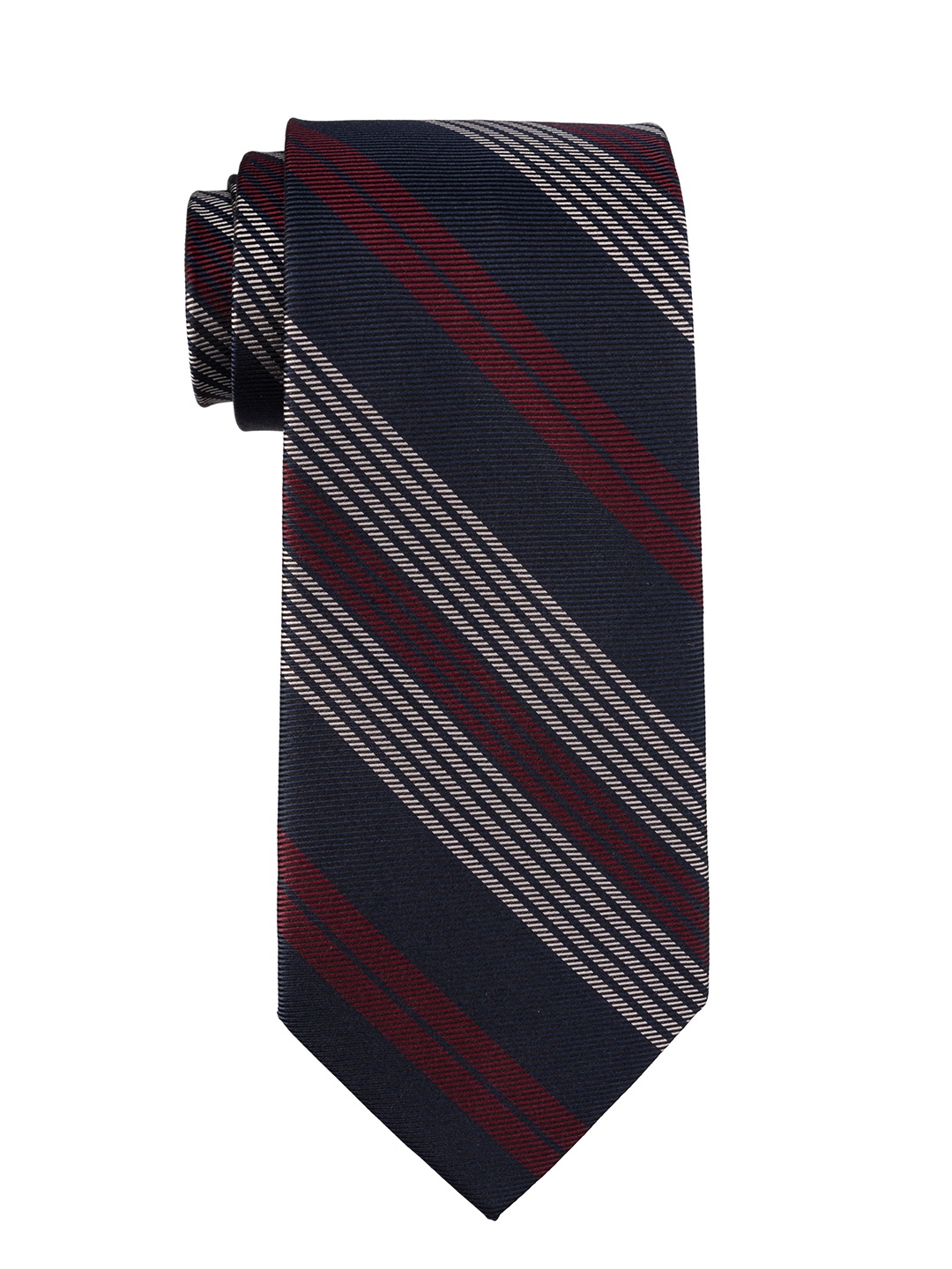 

The Tie Hub Men Striped Pure Silk Skinny Tie, Navy blue