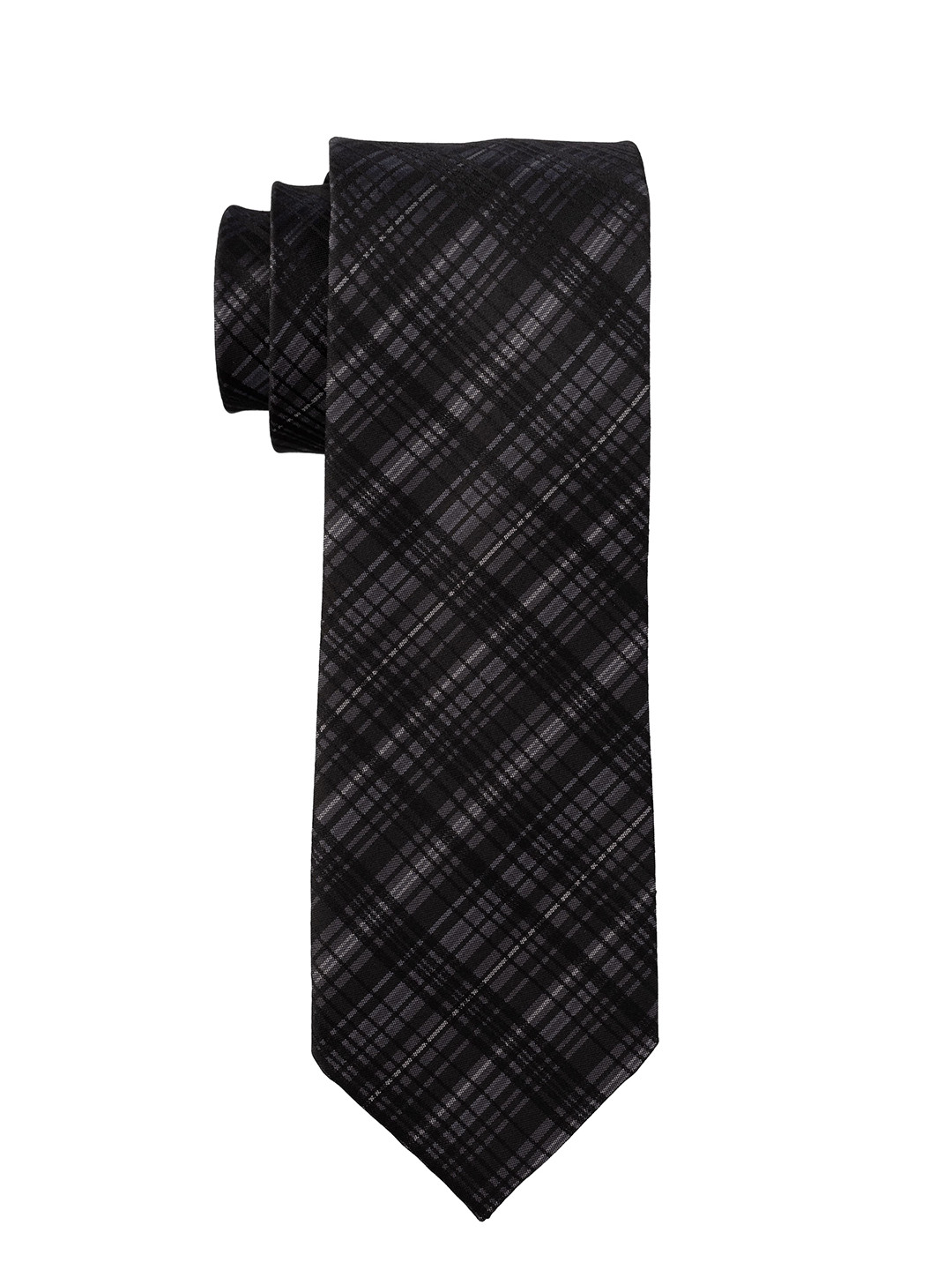 

The Tie Hub Men Checked Skinny Pure Silk Tie, Black