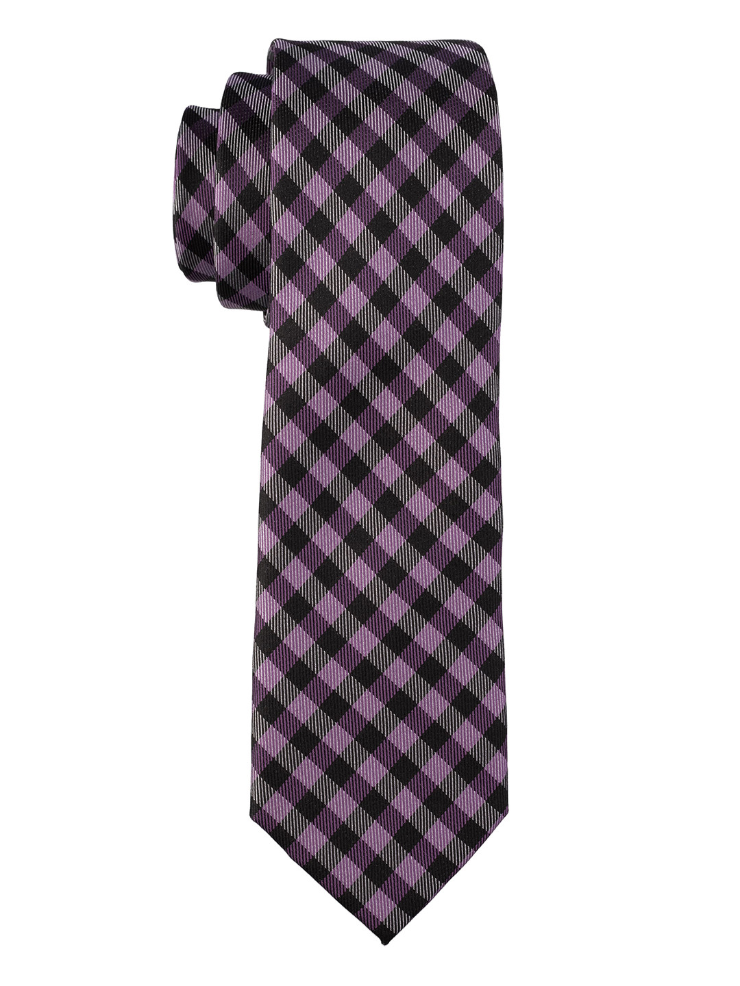 

The Tie Hub Men Checked Pure Silk Skinny Tie, Purple