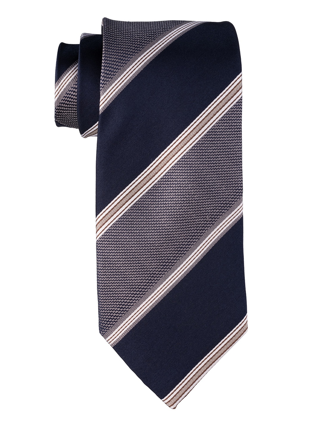 

The Tie Hub Men Striped Pure Silk Broad Tie, Navy blue