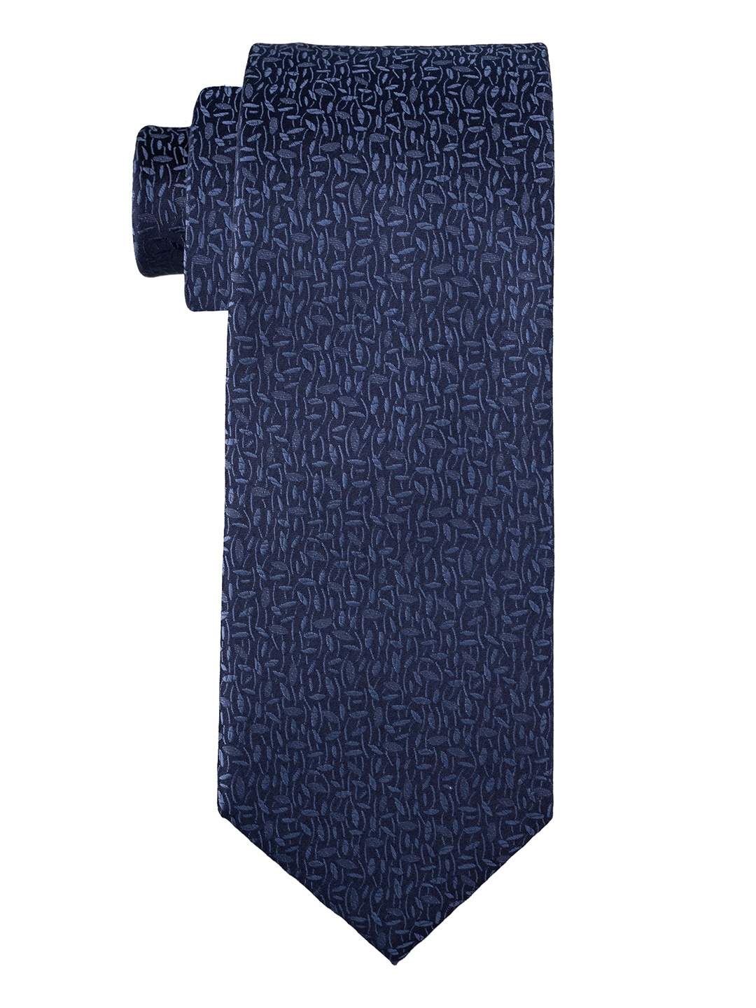 

The Tie Hub Men Woven Design Silk Skinny Tie, Navy blue