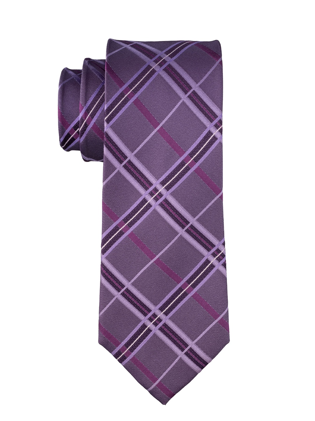 

The Tie Hub Men Checked Broad Pure Silk Tie, Purple