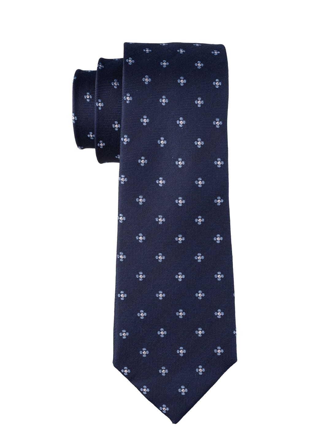 

The Tie Hub Men Floral Woven Design Pure Silk Broad Tie, Navy blue