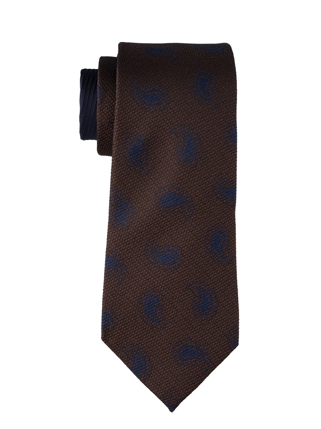 

The Tie Hub Men Paisley Woven Design Pure Silk Skinny Tie, Brown