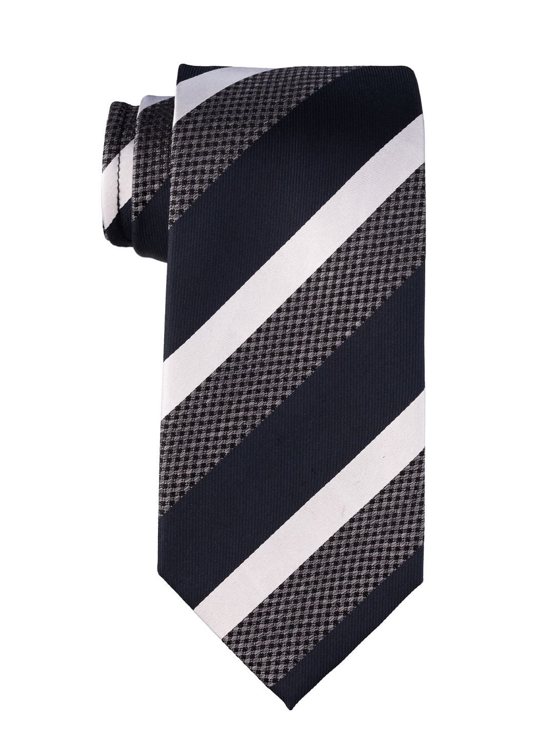 

The Tie Hub Men Woven Design Pure Silk Broad Tie, Navy blue