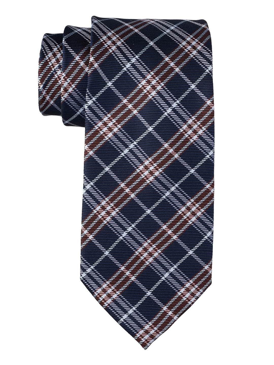 

The Tie Hub Men Checked Pure Silk Skinny Tie, Navy blue
