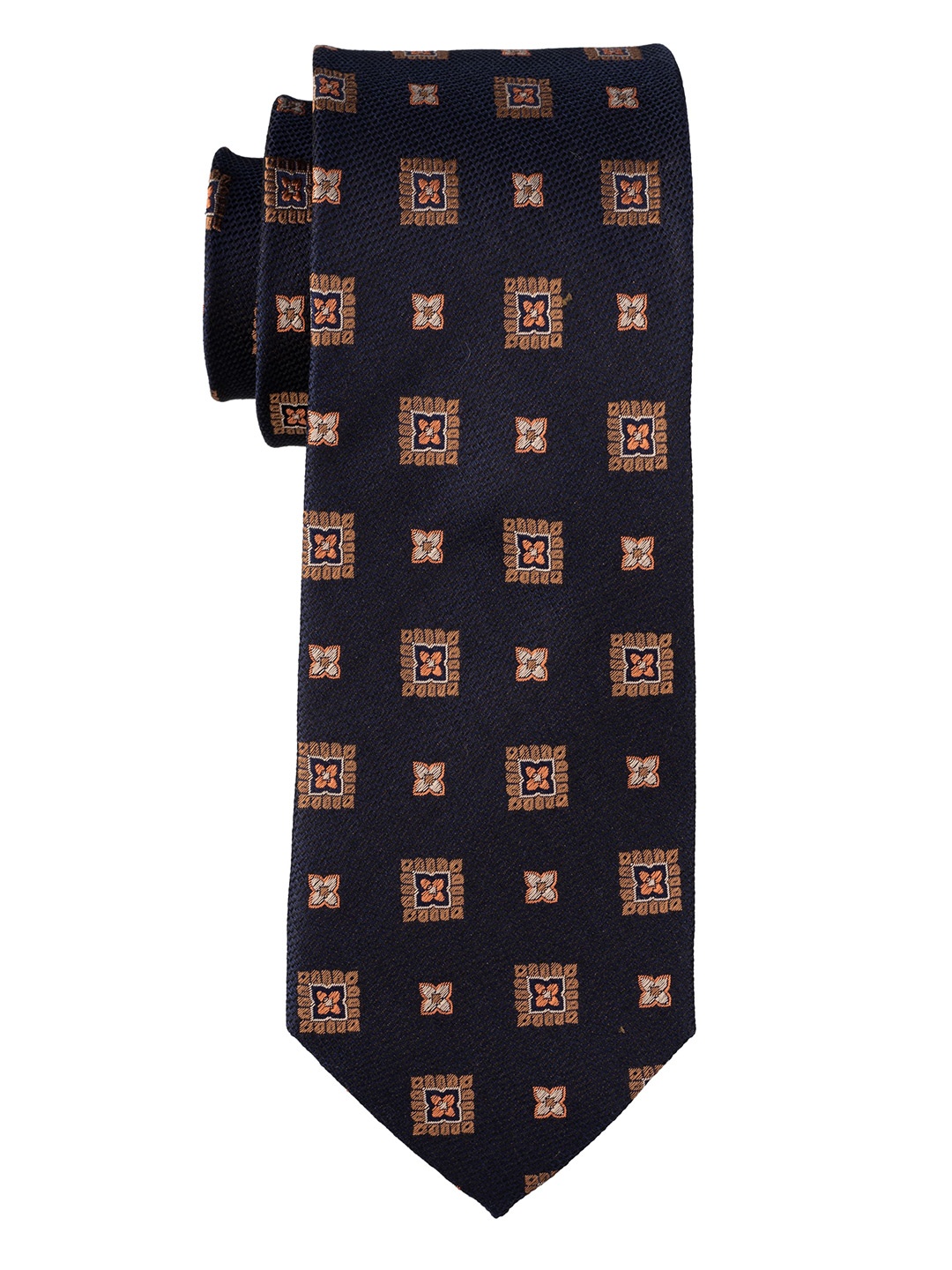 

The Tie Hub Men Geometric Printed Pure Silk Skinny Tie, Navy blue