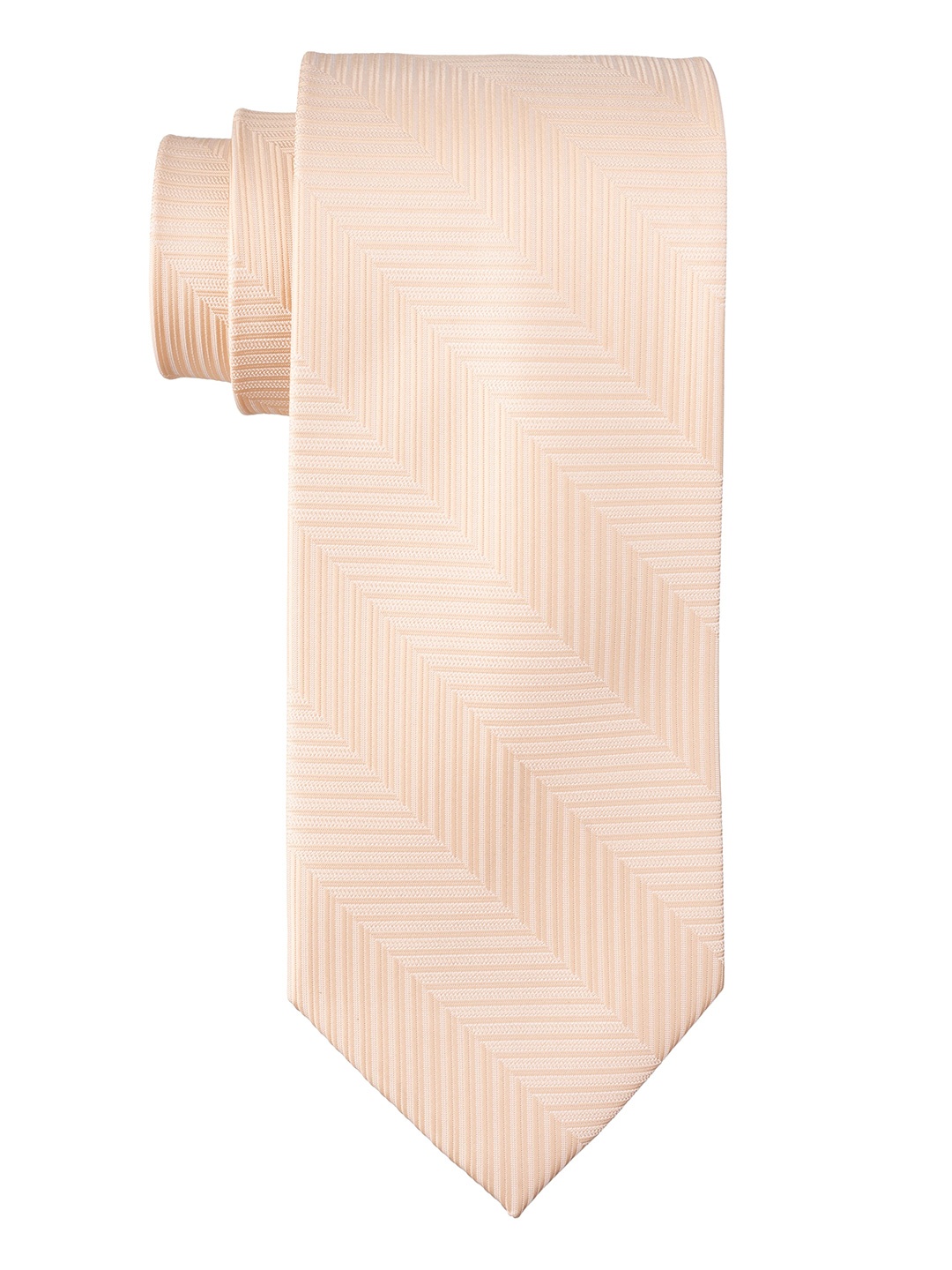 

The Tie Hub Men Textured Woven Design Pure Silk Skinny Tie, Cream