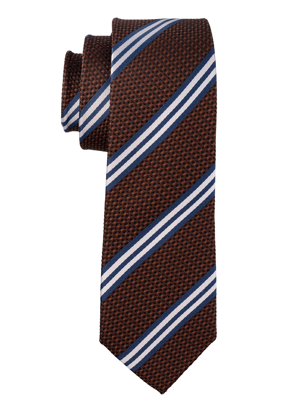 

The Tie Hub Men Striped Skinny Pure Silk Tie, Brown