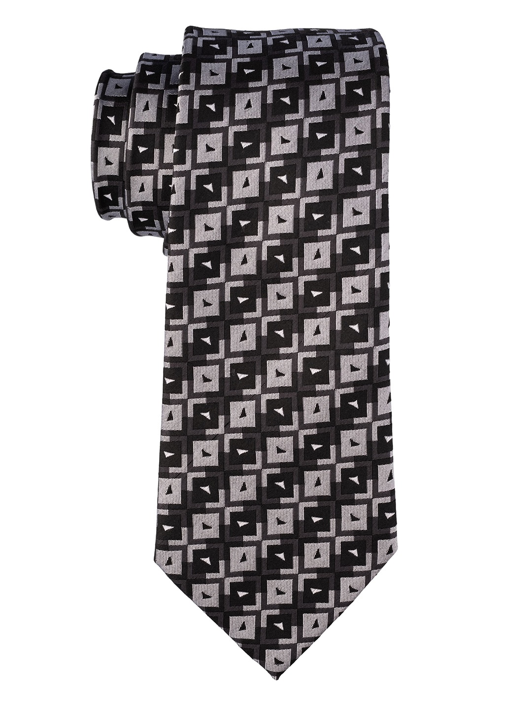 

The Tie Hub Men Woven Design Silk Broad Tie, Black