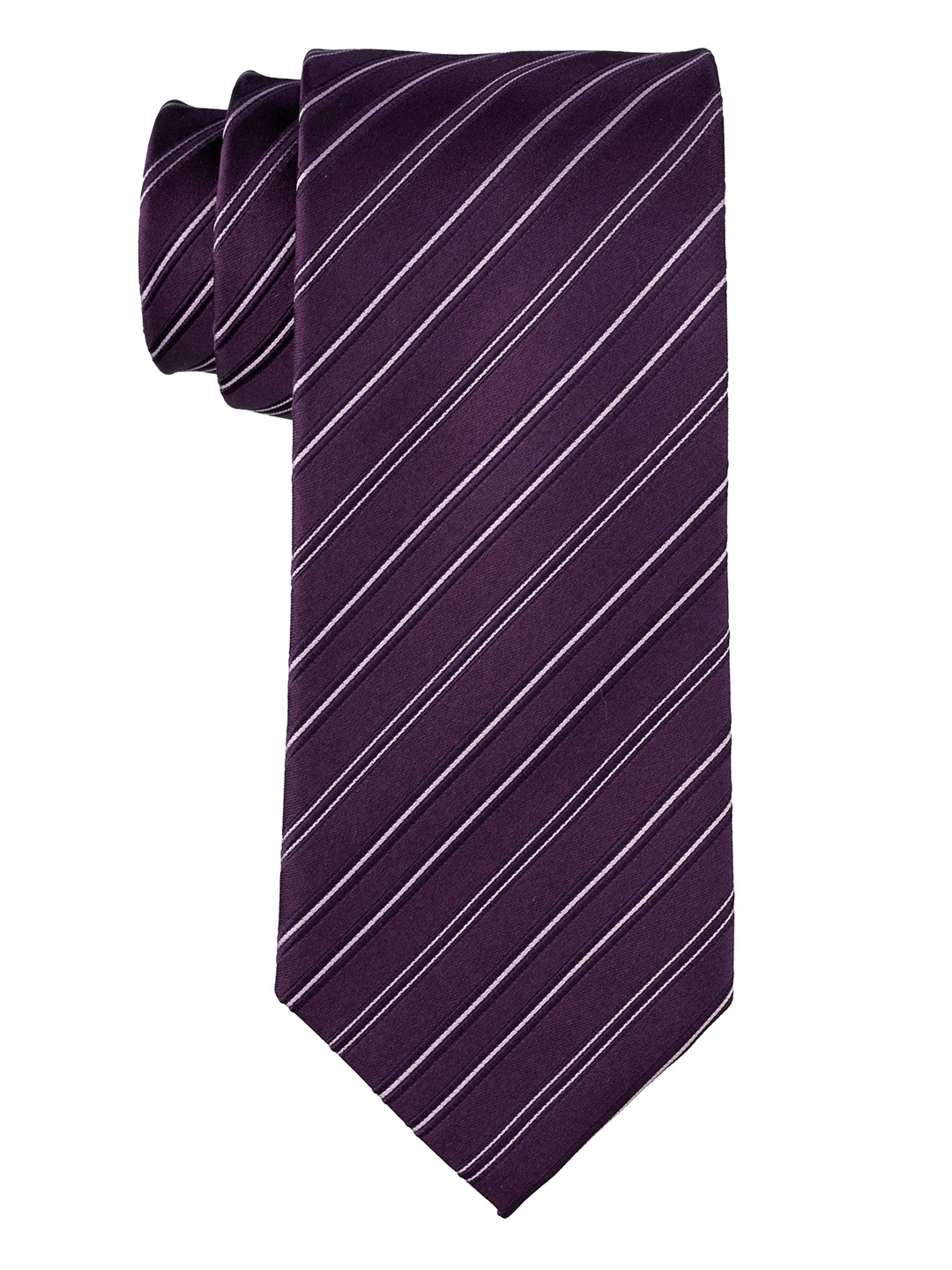 

The Tie Hub Men Striped Pure Silk Skinny Tie, Purple