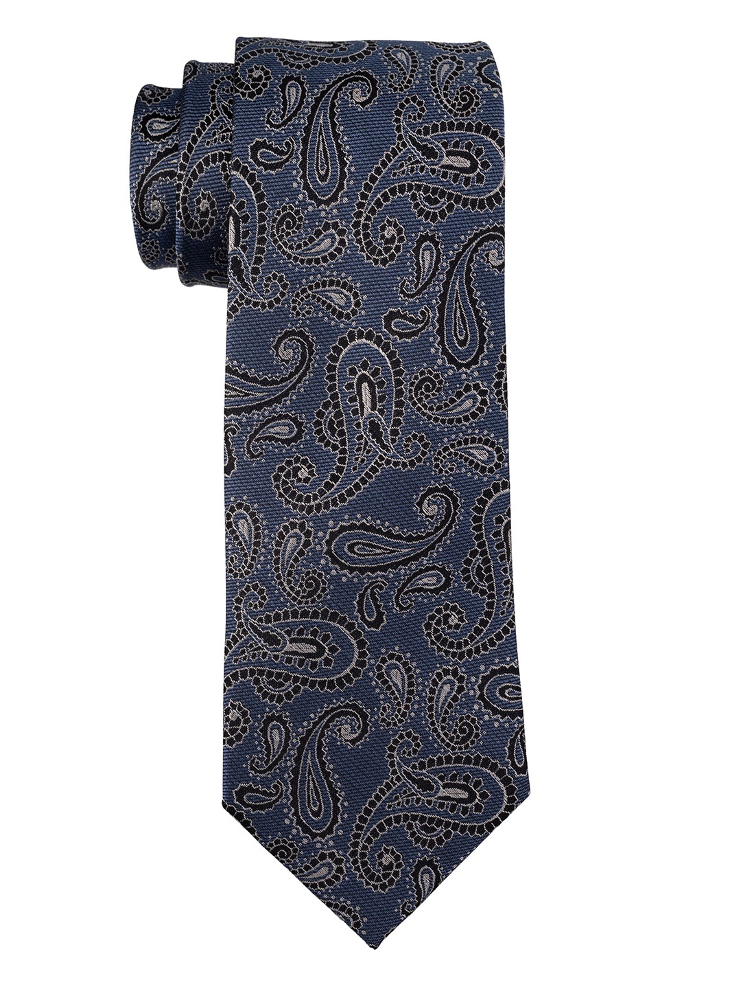 

The Tie Hub Men Woven Design Silk Broad Tie, Navy blue