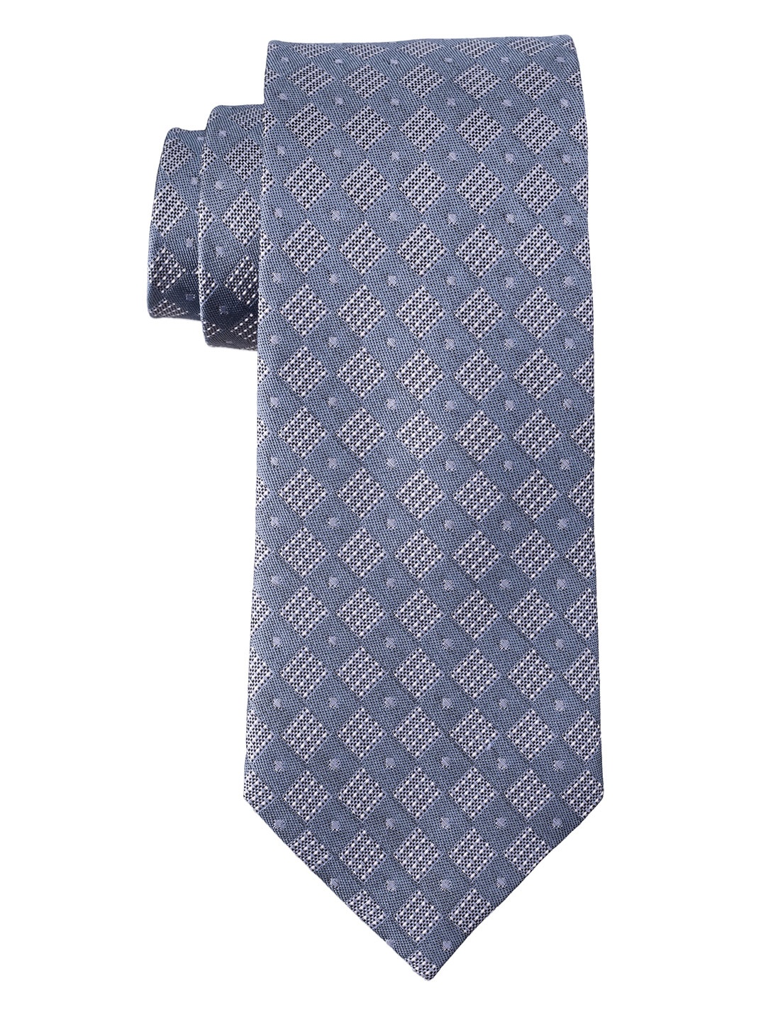 

The Tie Hub Men Square Woven Design Pure Silk Skinny Tie, Blue