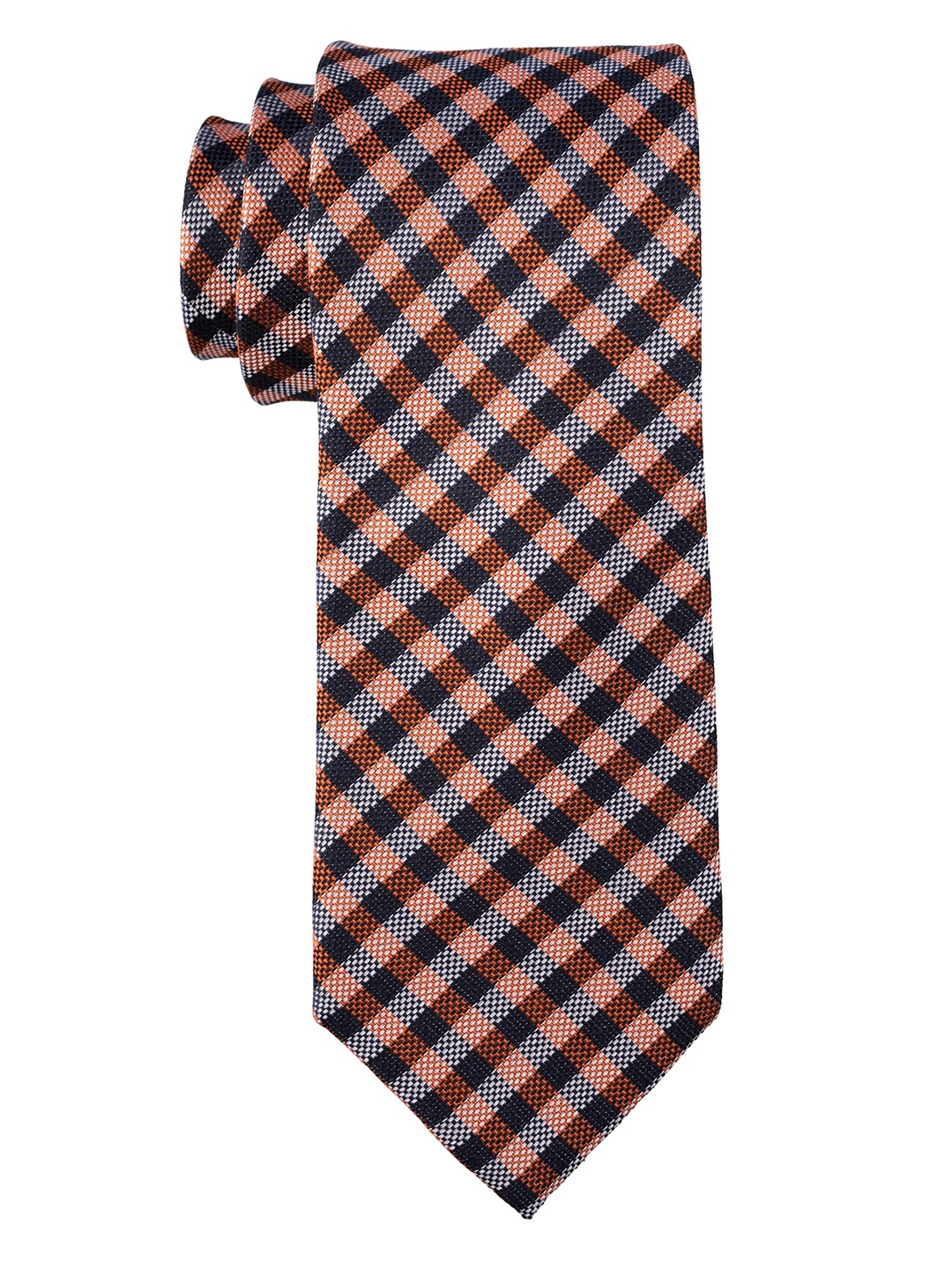 

The Tie Hub Men Checked Pure Silk Skinny Tie, Orange