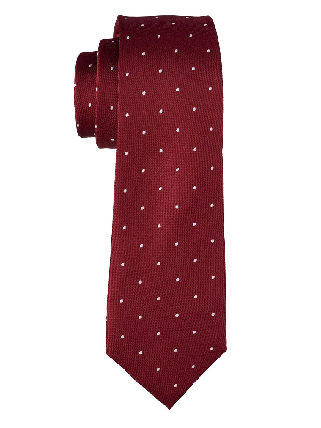 

The Tie Hub Men Polka Dots Printed Pure Silk Broad Tie, Maroon