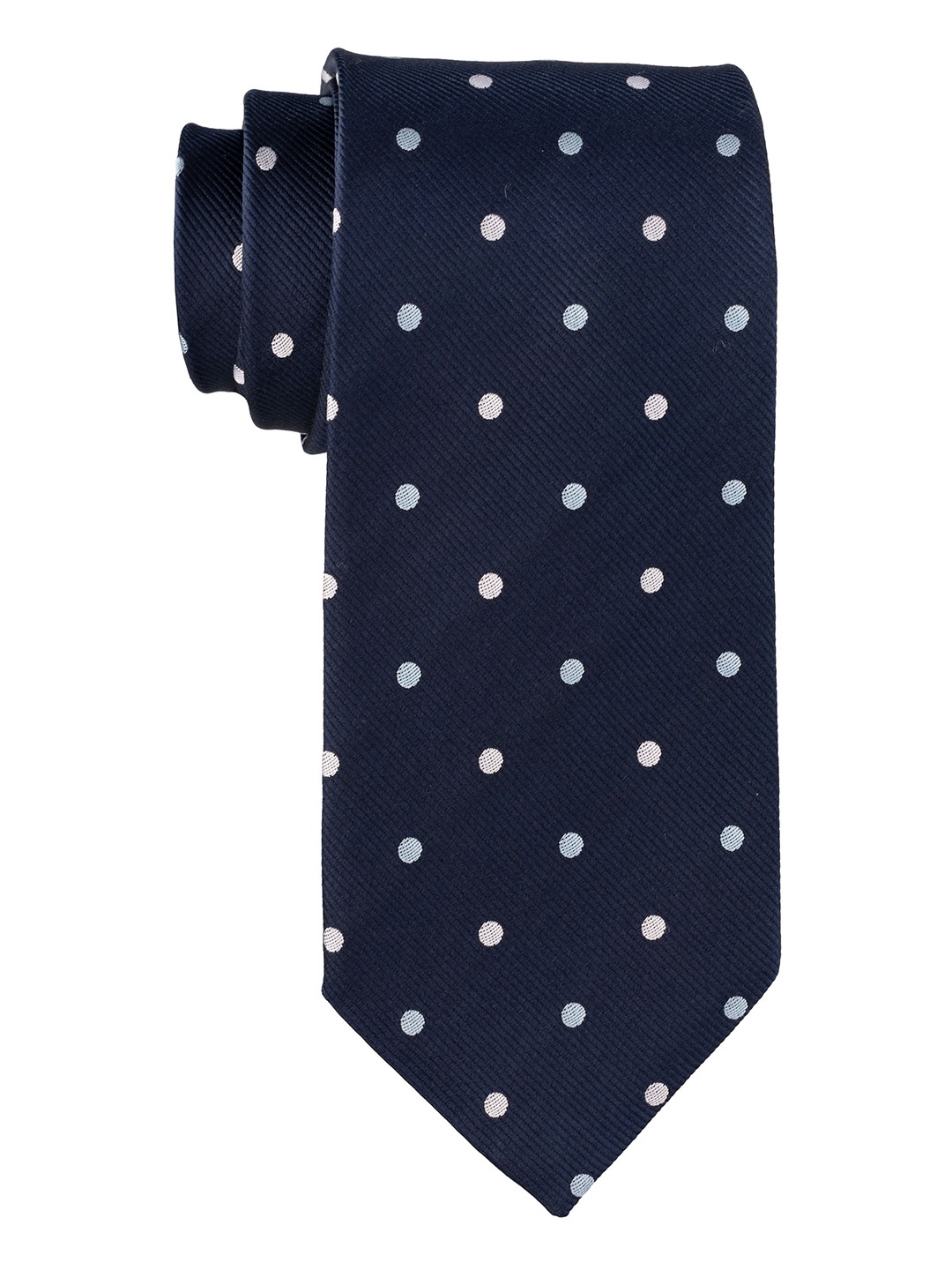 

The Tie Hub Men Polka Dots Woven Design Pure Silk Skinny Tie, Blue