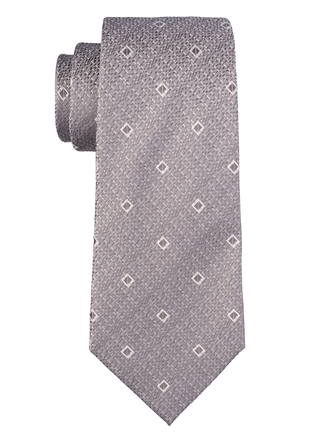 

The Tie Hub Men Geometric Woven Design Pure Silk Broad Tie, Grey