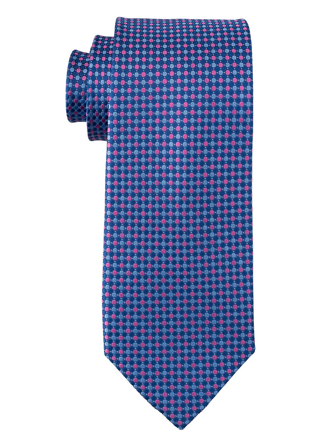 

The Tie Hub Men Polka Dots Woven Design Pure Silk Skinny Tie, Blue