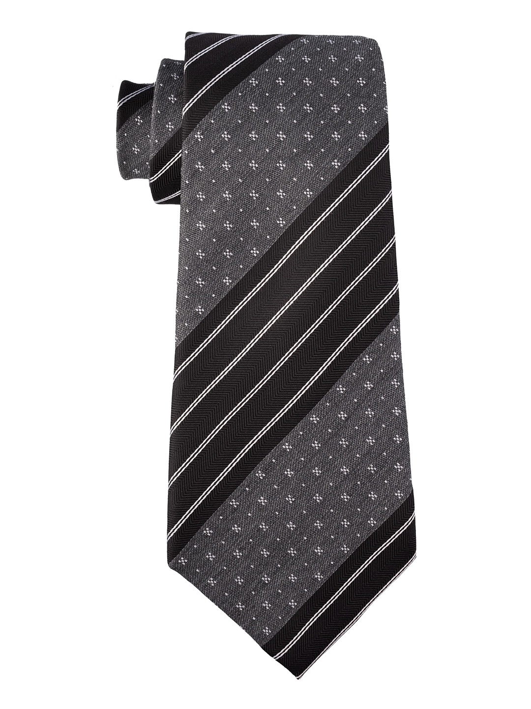 

The Tie Hub Men Striped Pure Silk Broad Tie, Grey