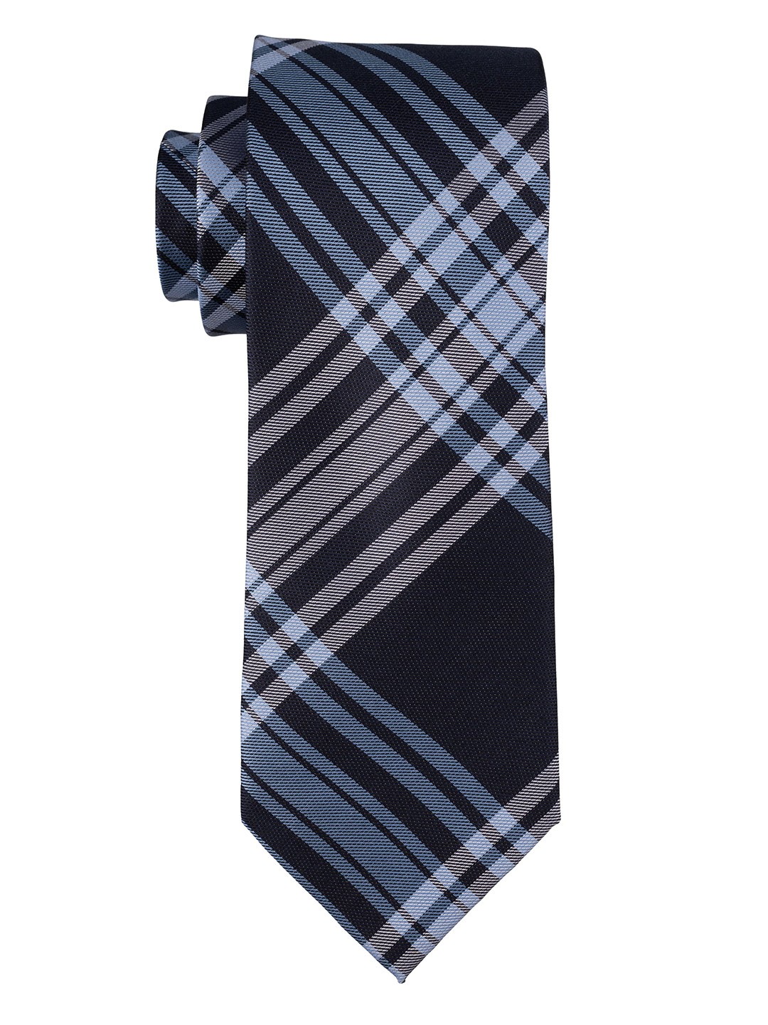 

The Tie Hub Men Checked Silk Skinny Tie, Navy blue