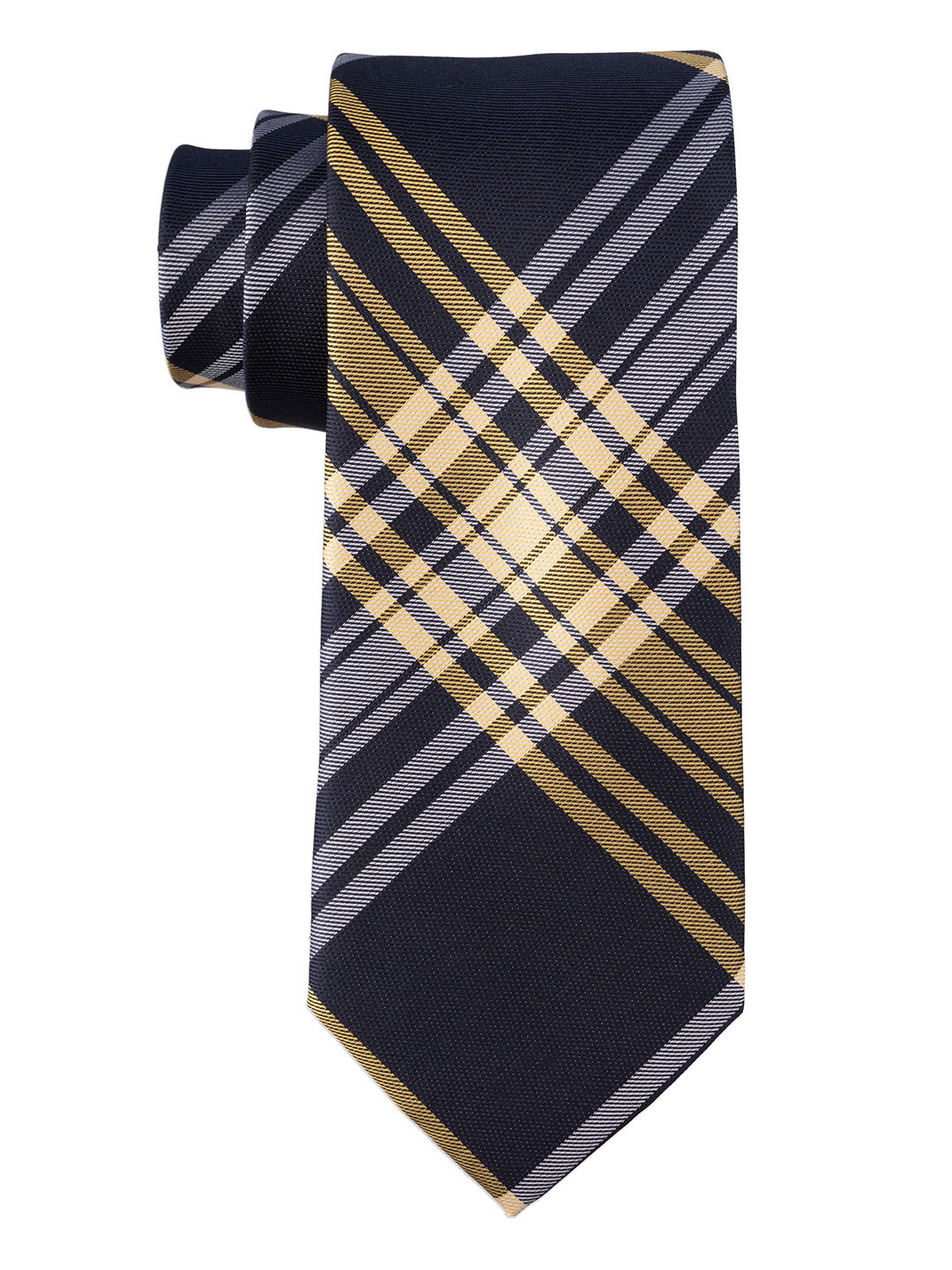 

The Tie Hub Men Checked Pure Silk Skinny Tie, Navy blue