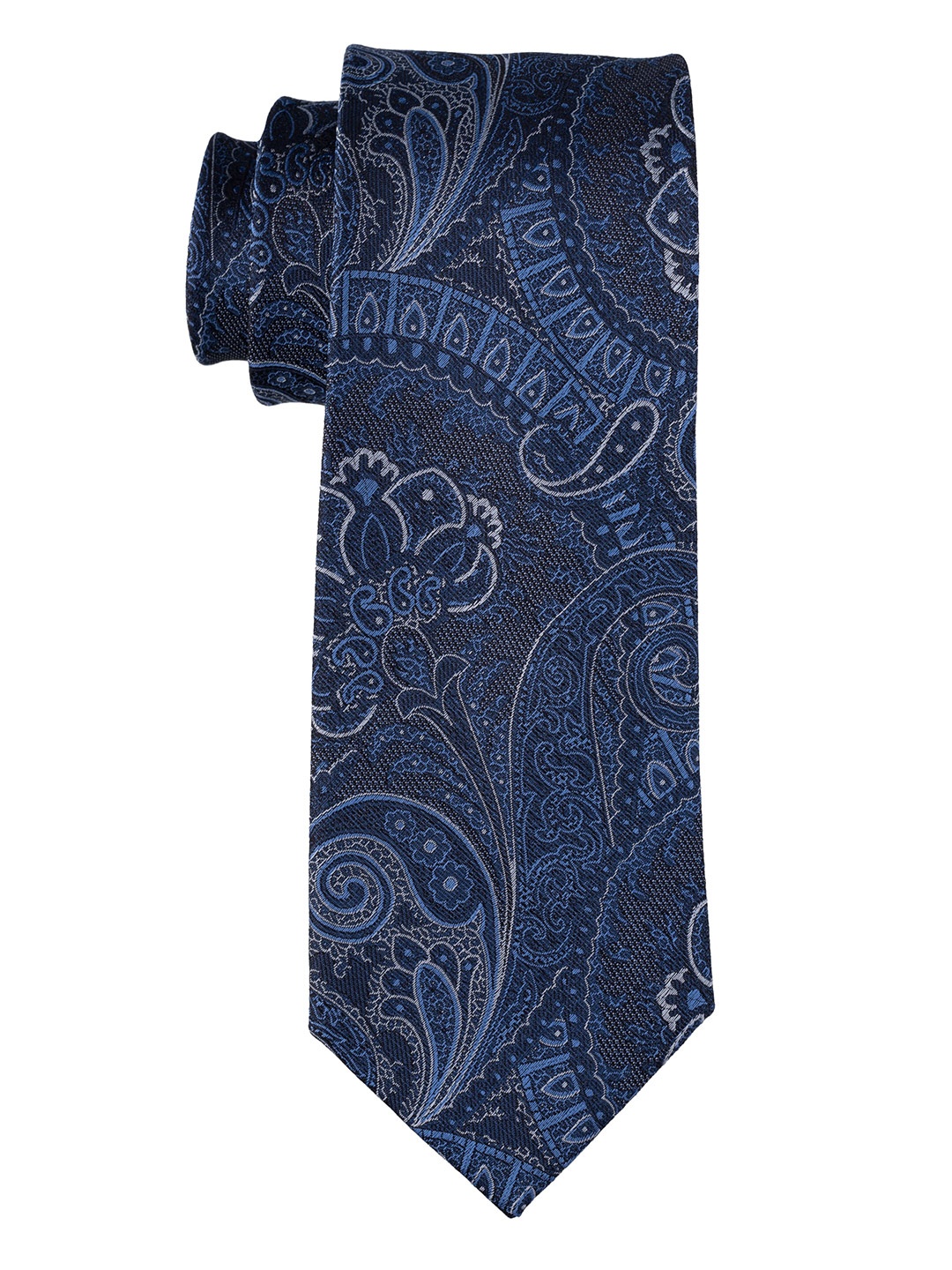 

The Tie Hub Men Paisley Woven Design Pure Silk Broad Tie, Blue