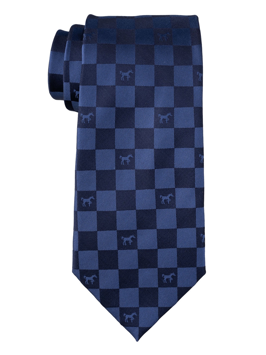 

The Tie Hub Men Checked Skinny Pure Silk Tie, Navy blue
